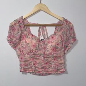 Madden NYC Floral Print Puff Sleeve Crop Top women’s size large